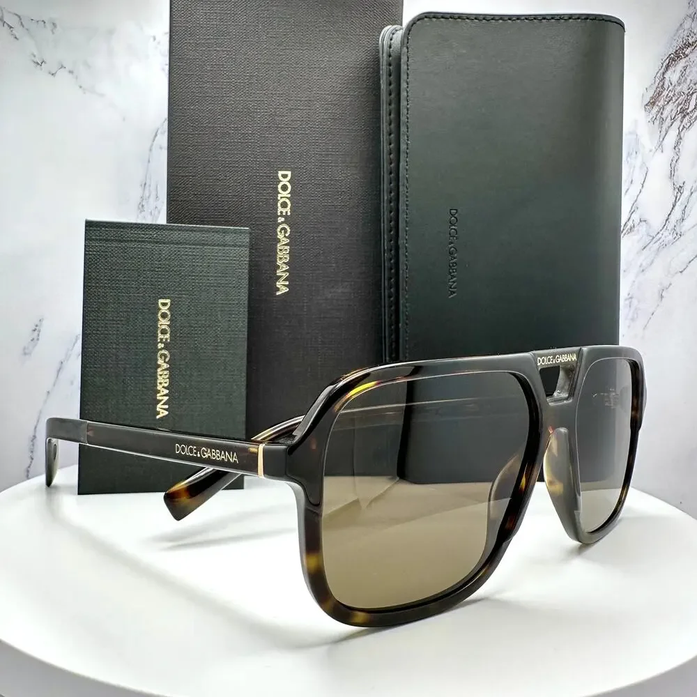 New Dolce & Gabbana Sunglasses Brown Aviator Pilot Gold